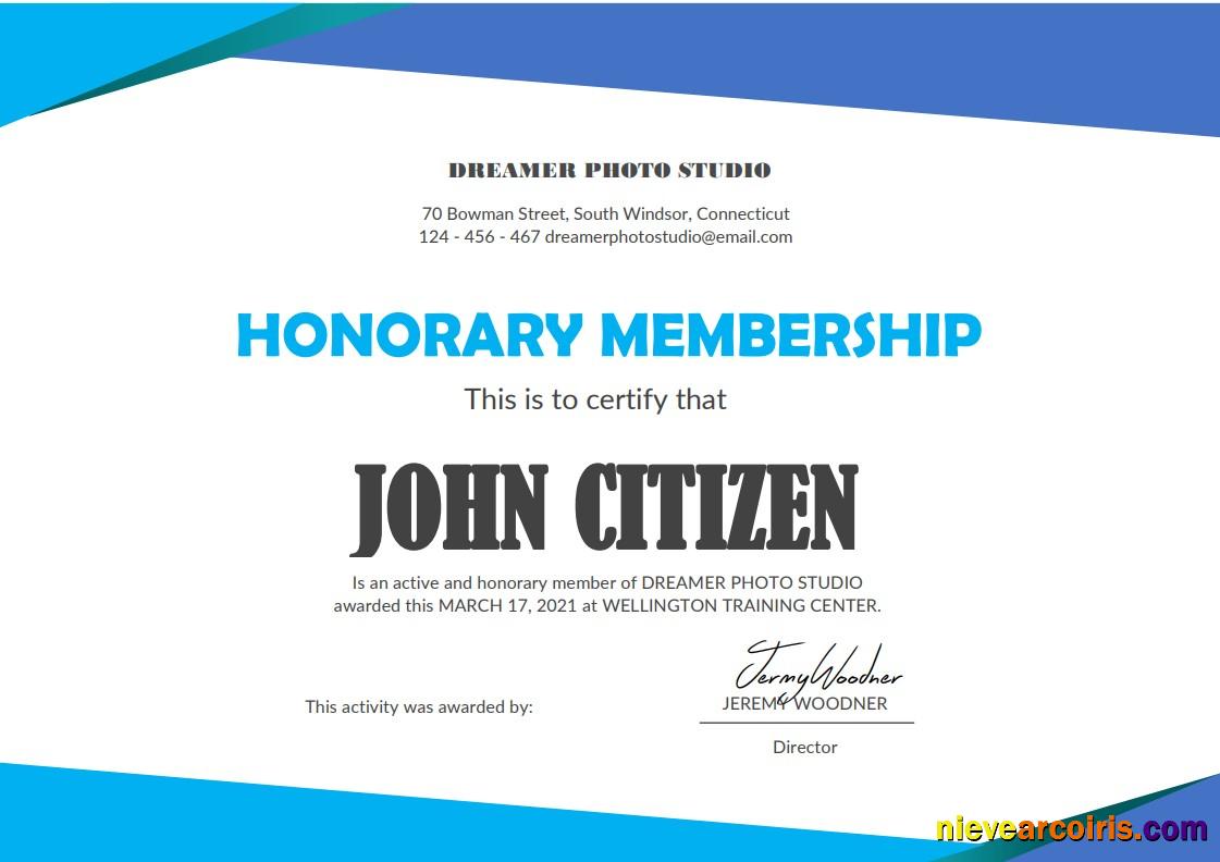 USA Honorary Membership certificate